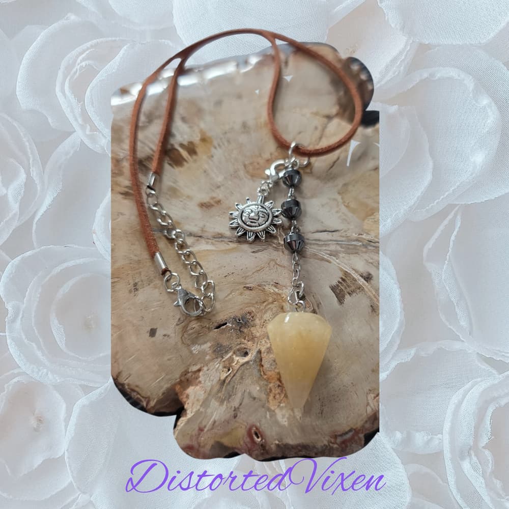Yellow Calcite Pendulum Necklace Hematite Witchy - Thumbnail 6