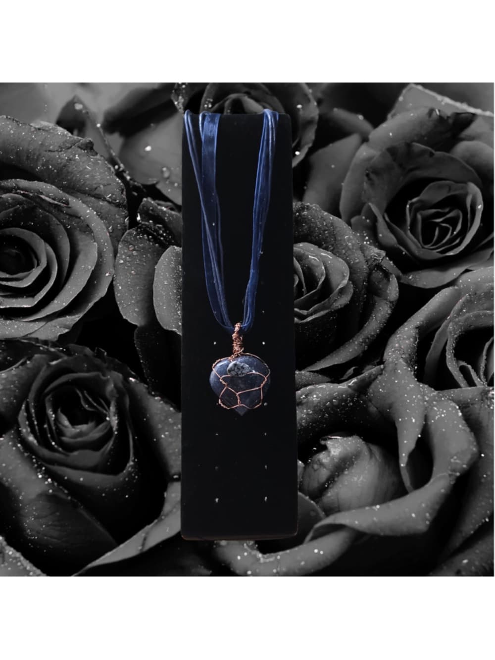 Artisan Wire Wrapped Lapis Lazuli Heart & Snowflake Obsidian Necklace - Thumbnail 5