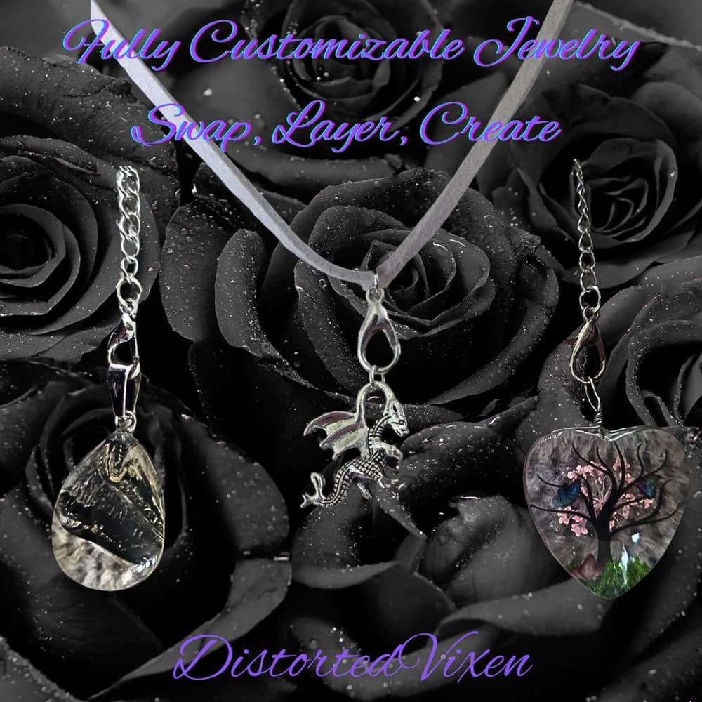 Heart Charm Necklace with Interchangeable Charms, Layered Gothic Jewelry - Thumbnail 2