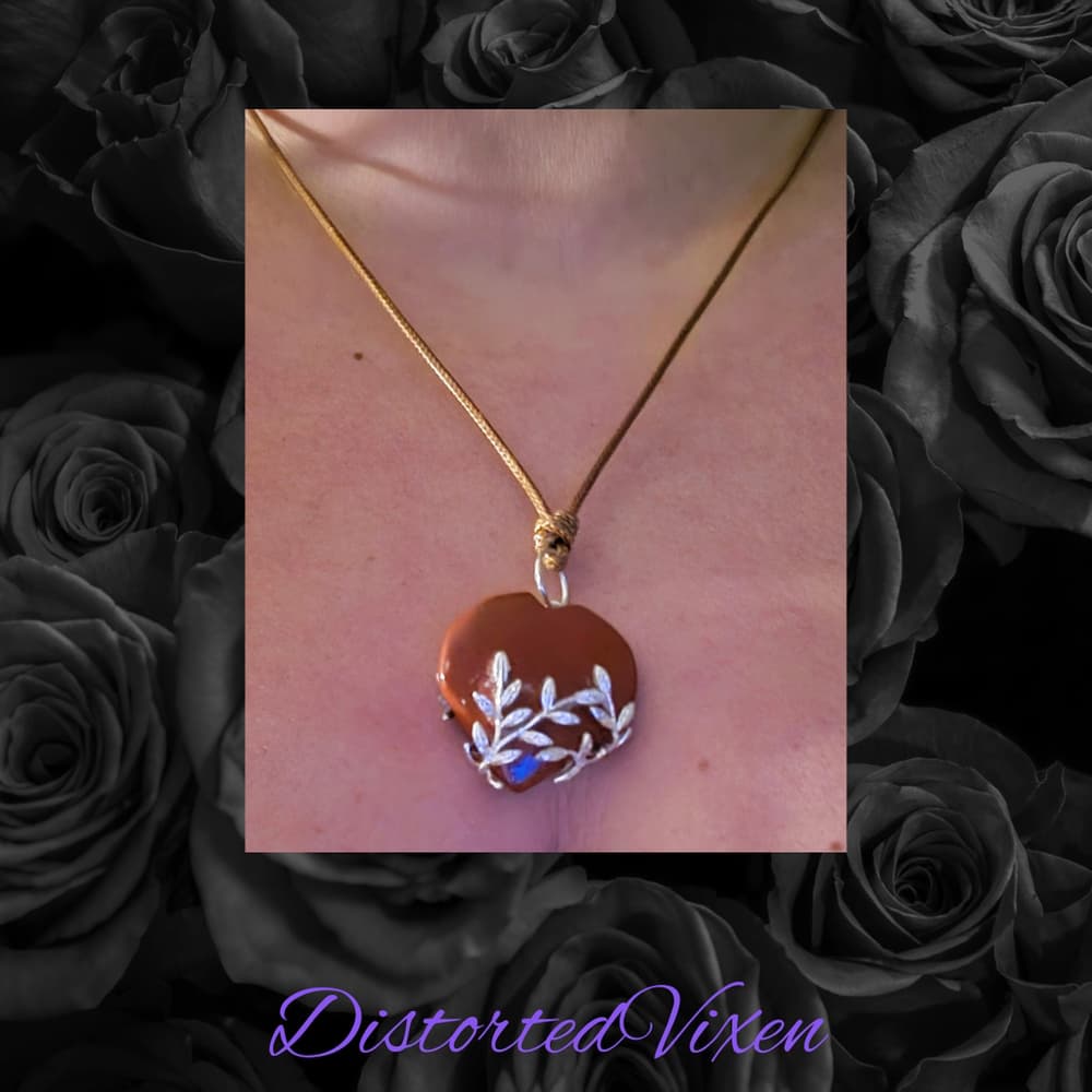 Red Jasper Heart Necklace with Silver Vine Detail Adjustable Cord - Thumbnail 4