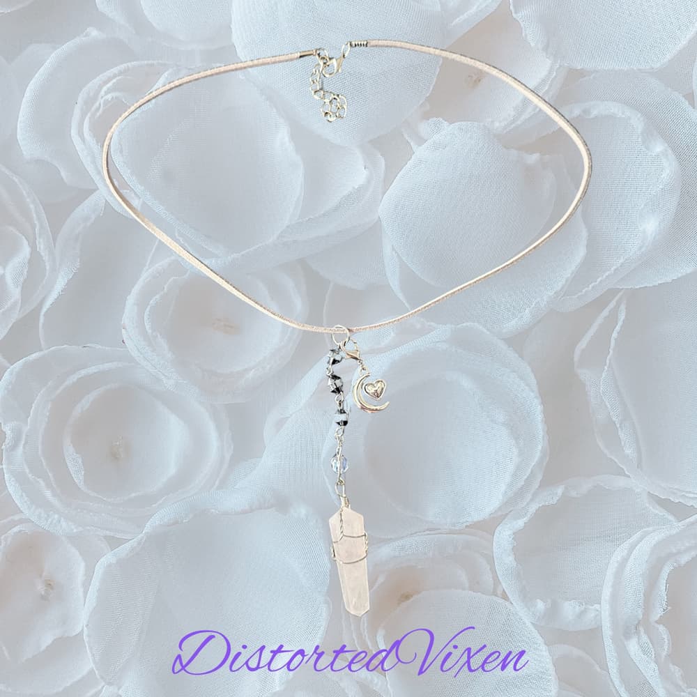 Rose Quartz Moon Heart Necklace, Celestial Love Talisman - Thumbnail 2