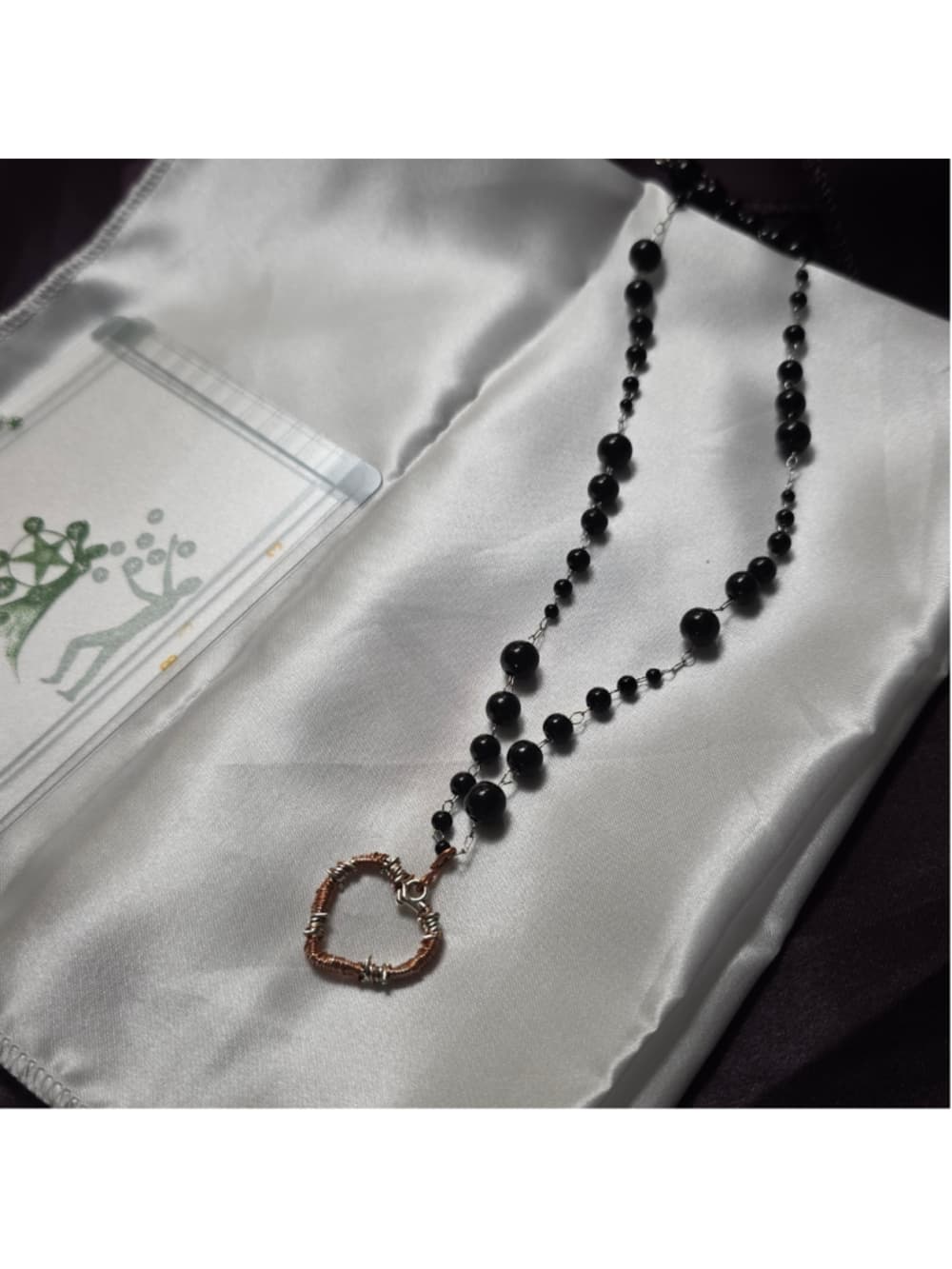 Handmade Black Onyx Beaded Copper Barbed Wire Heart Necklace Goth Alt Grunge - Thumbnail 3
