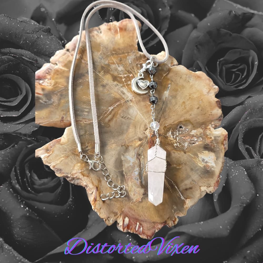 Rose Quartz Moon Heart Necklace, Celestial Love Talisman - Thumbnail 5