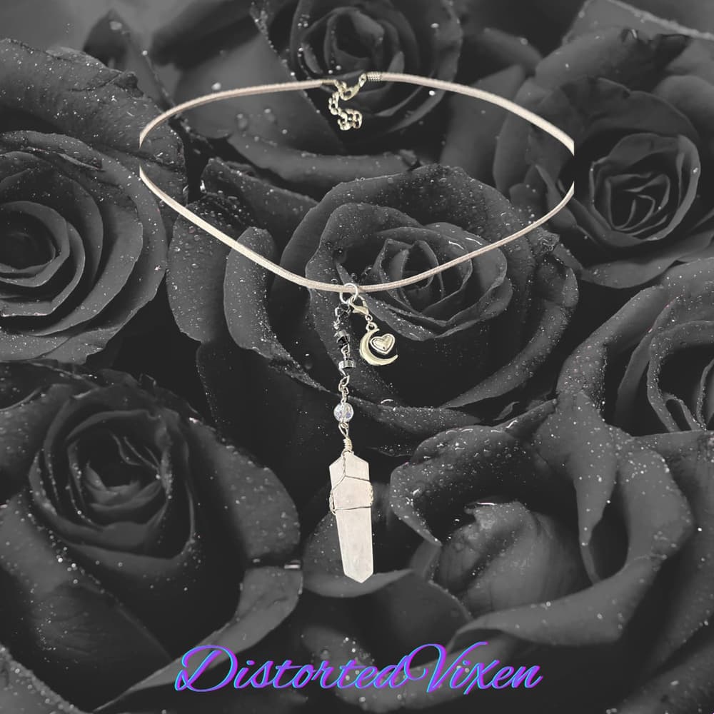 Rose Quartz Moon Heart Necklace, Celestial Love Talisman - Thumbnail 4