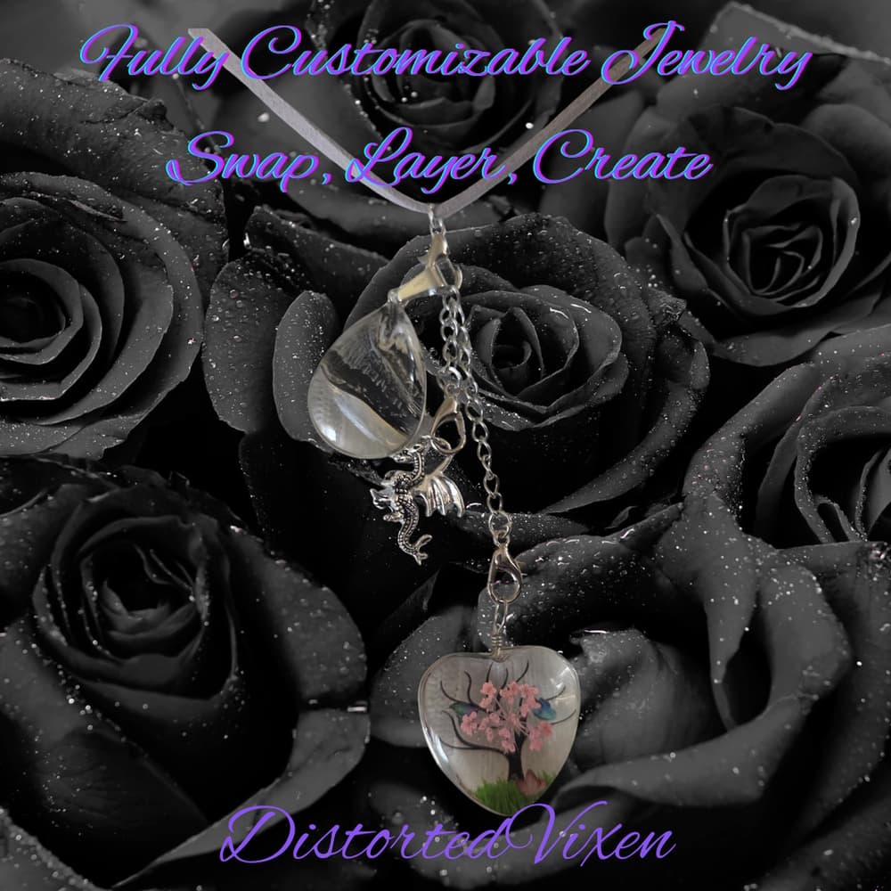 Heart Charm Necklace with Interchangeable Charms, Layered Gothic Jewelry - Thumbnail 4
