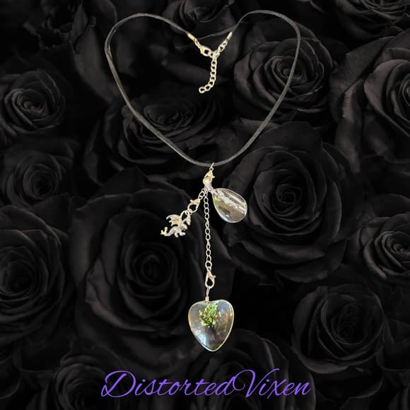 Tree of Life Dragon Necklace – Resin Heart Pendant with Teardrop Charm - Thumbnail 7