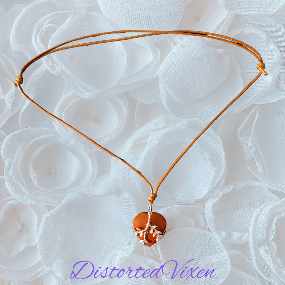 Red Jasper Heart Necklace with Silver Vine Detail Adjustable Cord - Thumbnail 3