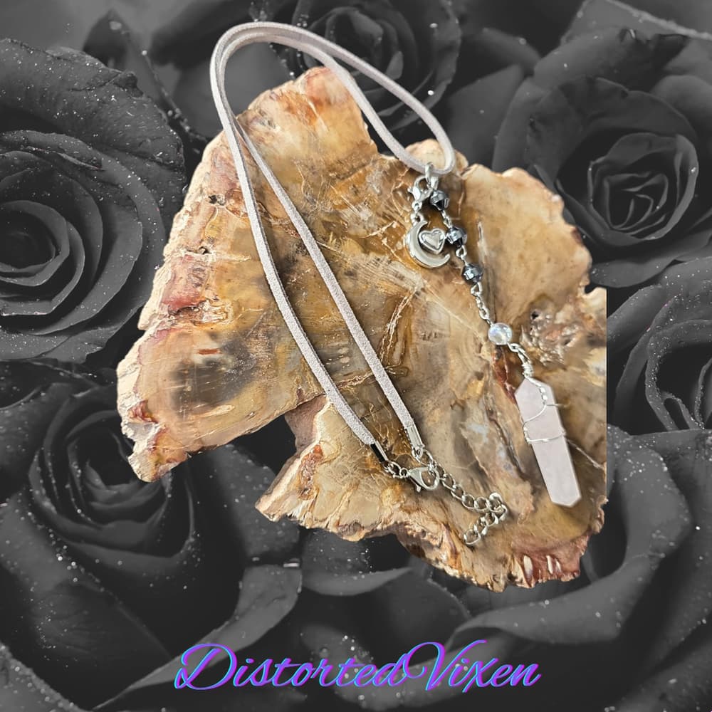 Rose Quartz Moon Heart Necklace, Celestial Love Talisman - Thumbnail 6