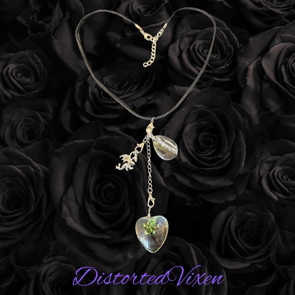 Tree of Life Dragon Necklace – Resin Heart Pendant with Teardrop Charm - Thumbnail 6