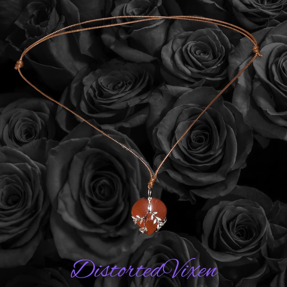 Red Jasper Heart Necklace with Silver Vine Detail Adjustable Cord - Thumbnail 8