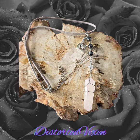 Rose Quartz Moon Heart Necklace, Celestial Love Talisman - Thumbnail 9