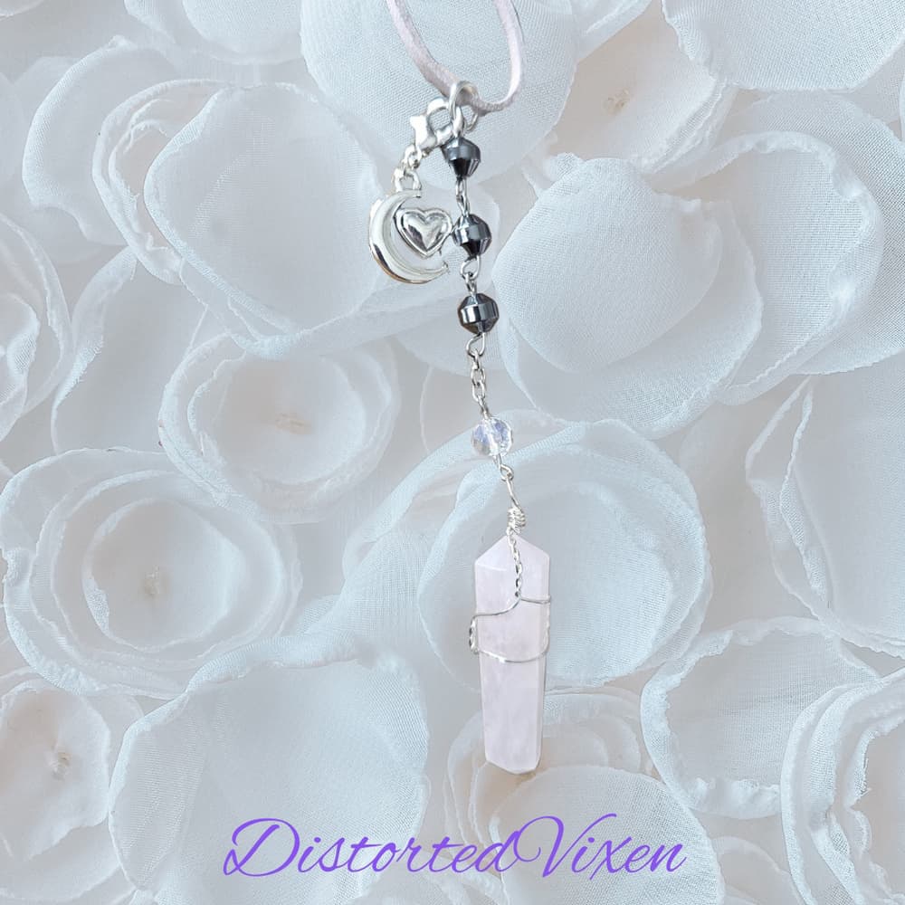 Rose Quartz Moon Heart Necklace, Celestial Love Talisman - Thumbnail 3