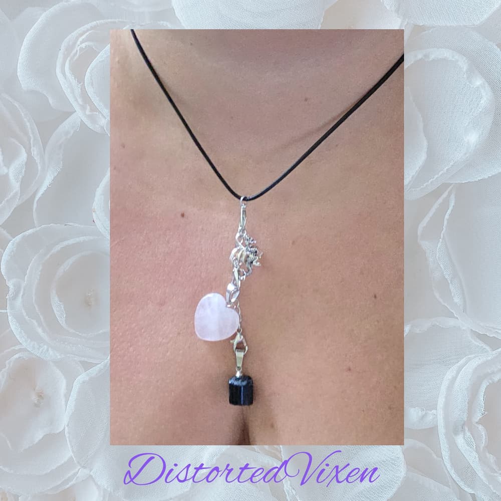 Clear Quartz & Black Tourmaline Interchangeable Necklace | Dragon Charm | - Thumbnail 9