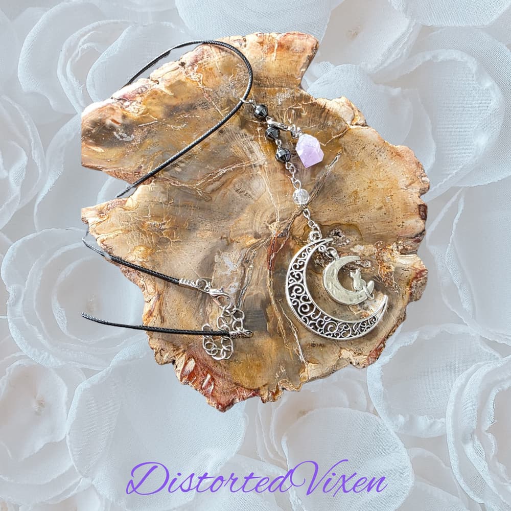 Crescent Moon Cat Necklace with Amethyst | Gothic Lunar Jewelry | Witchy Crystal - Thumbnail 8