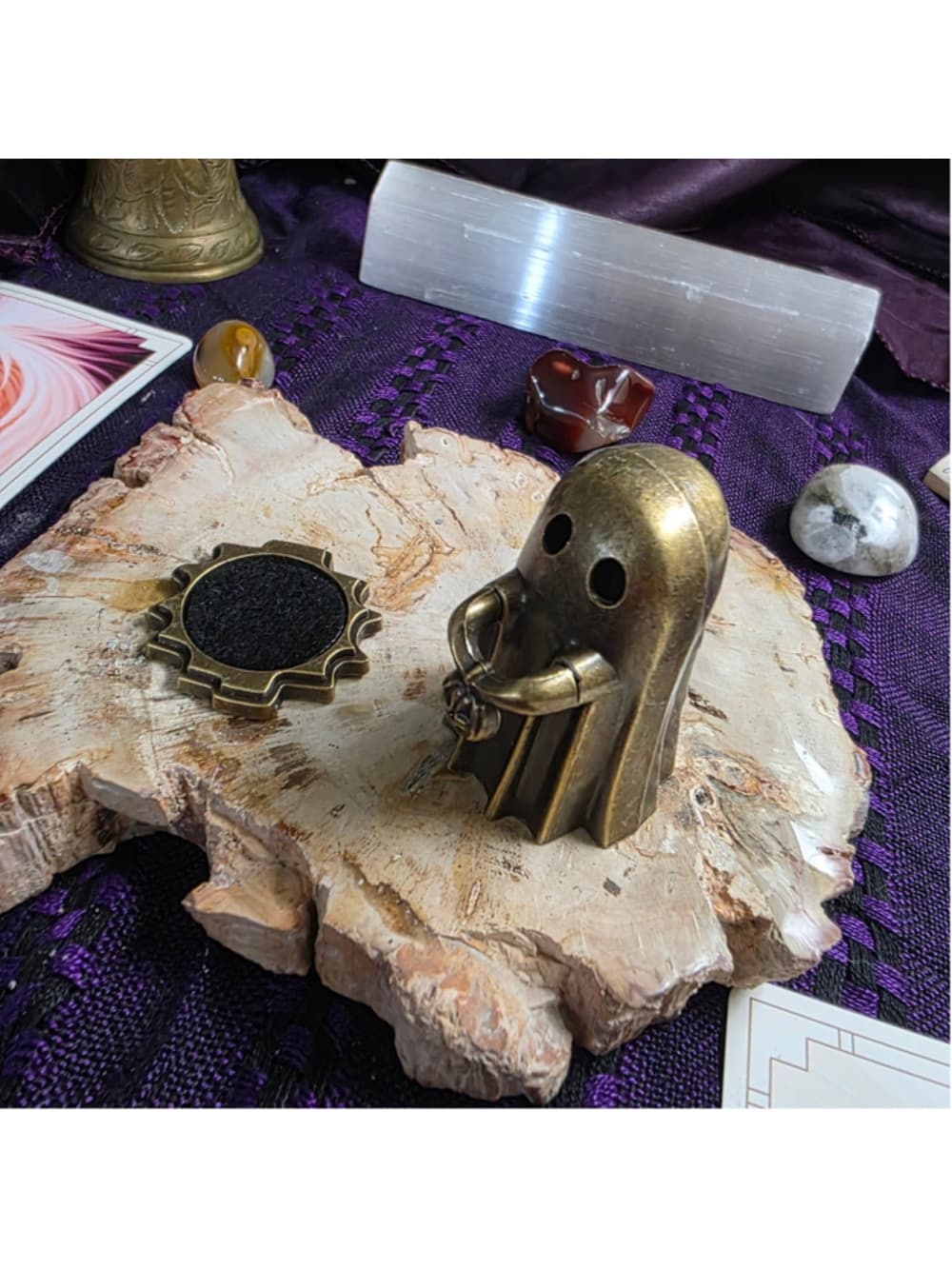 Gothic Brass Ghost Incense Burner | Spooky Halloween Bat & Spiderweb Figurine, M - Thumbnail 3