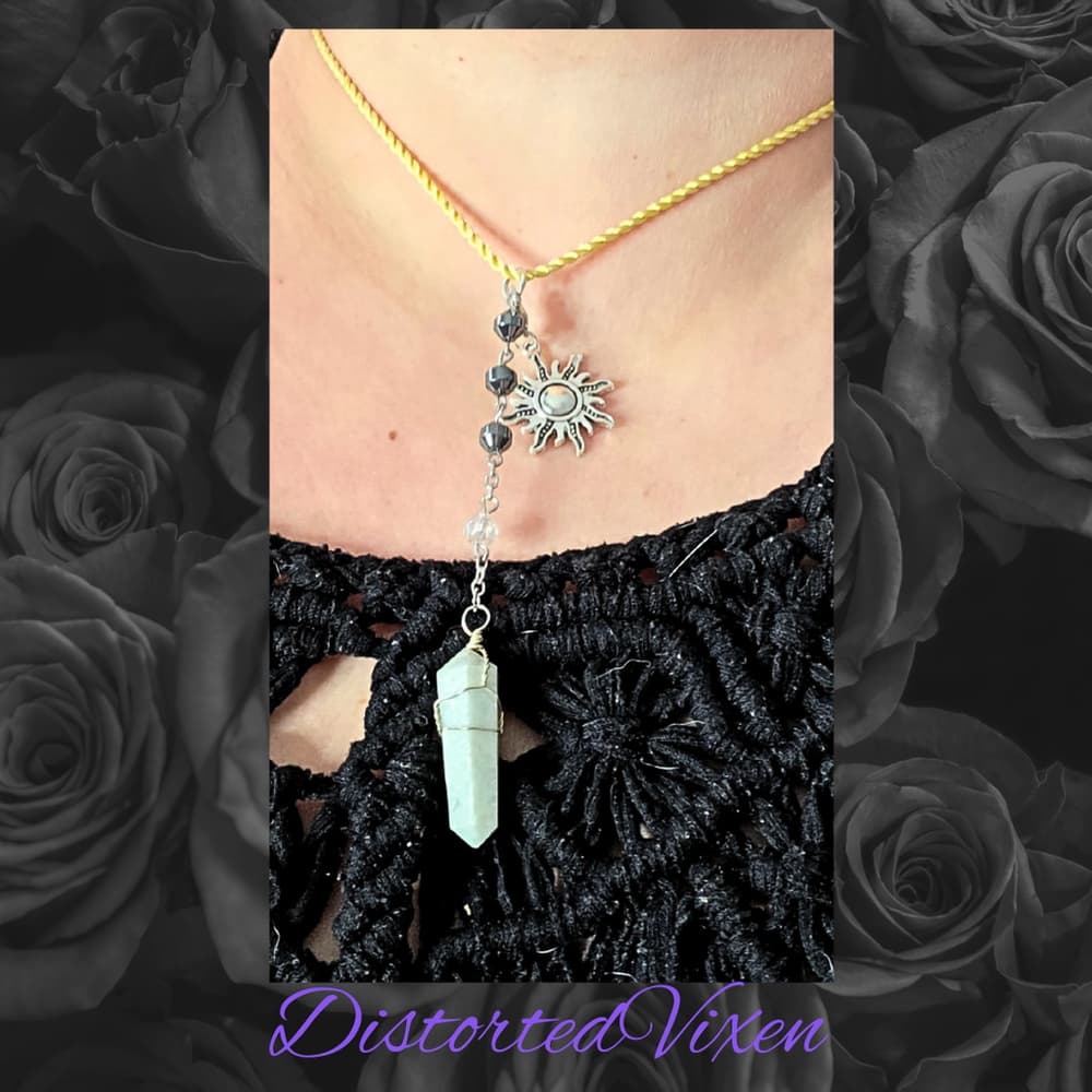 Amazonite Sun Necklace on Gold Cord | Calming Crystal Pendant | Celestial Witch - Thumbnail 6