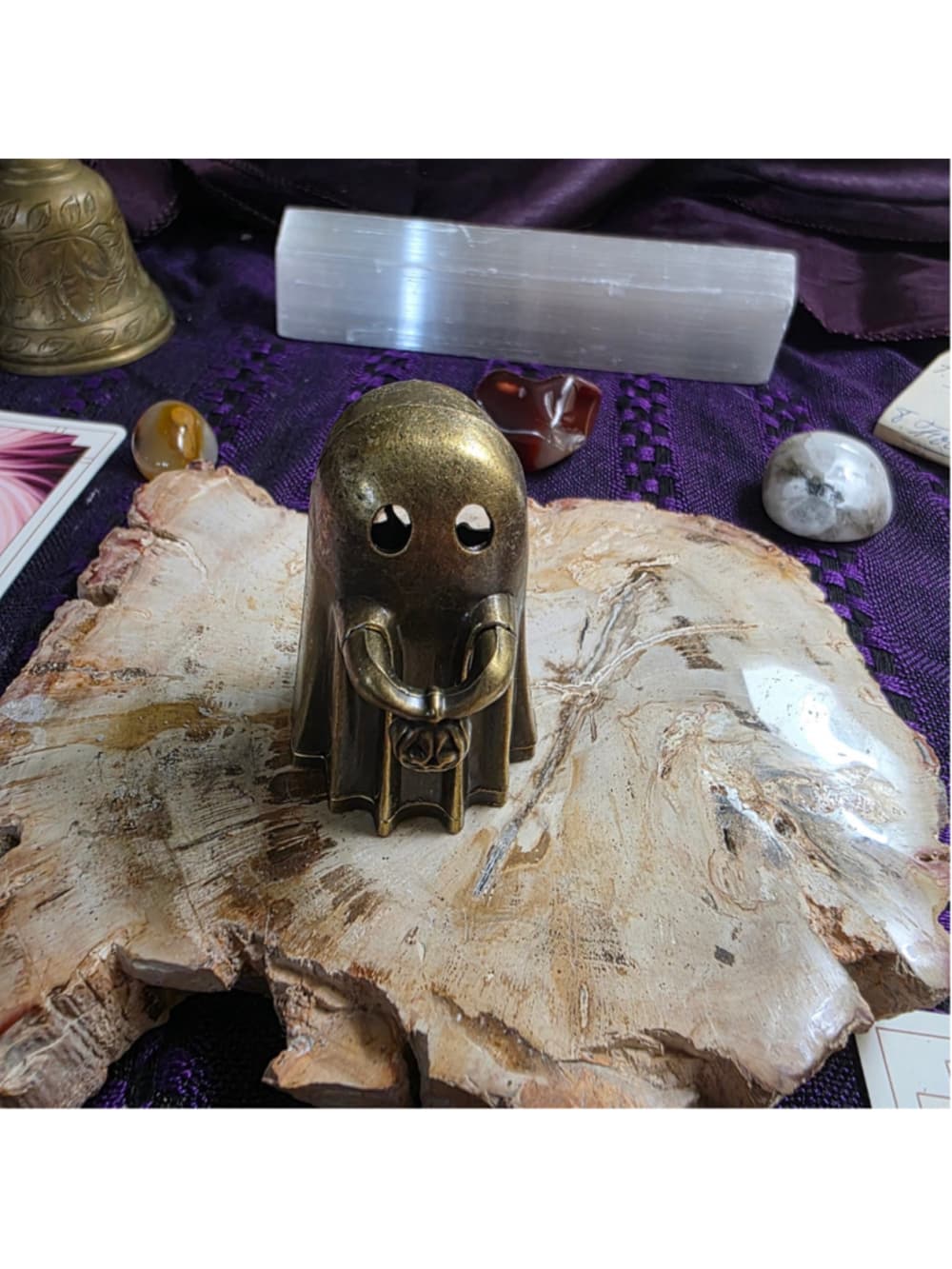 Gothic Brass Ghost Incense Burner | Spooky Halloween Bat & Spiderweb Figurine, M - Thumbnail 4