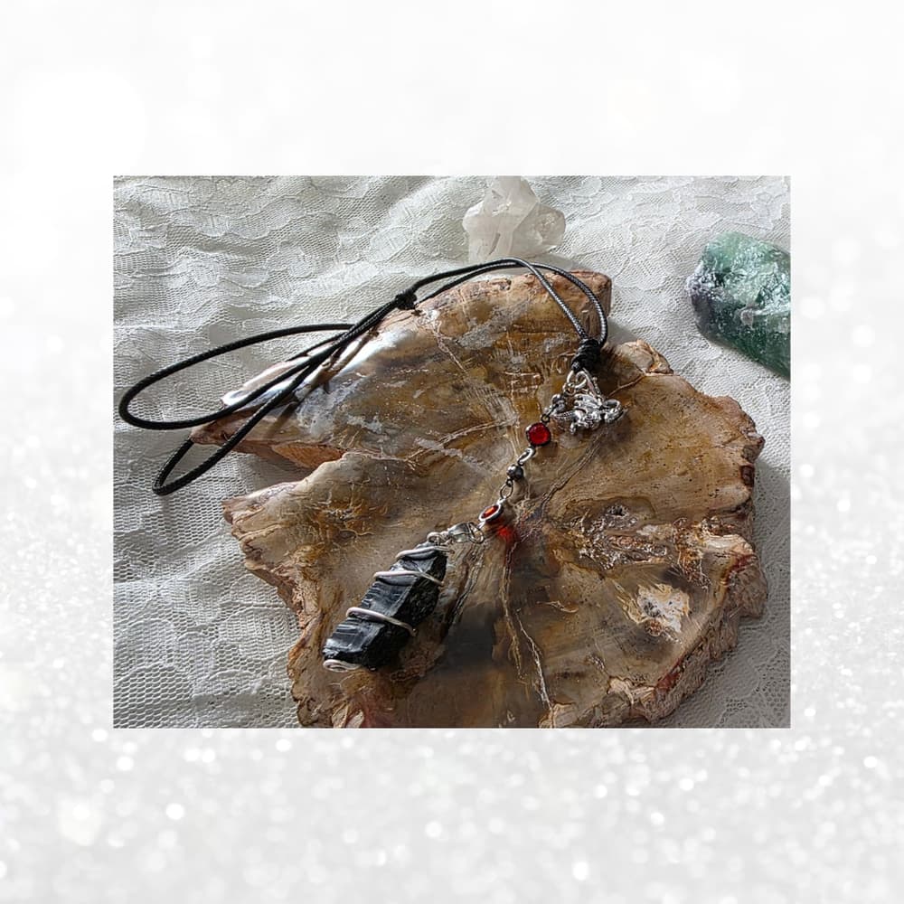 Raw Black Tourmaline "Dragon’s Protection" Necklace | Silver Wire Wrap & Dragon - Thumbnail 9
