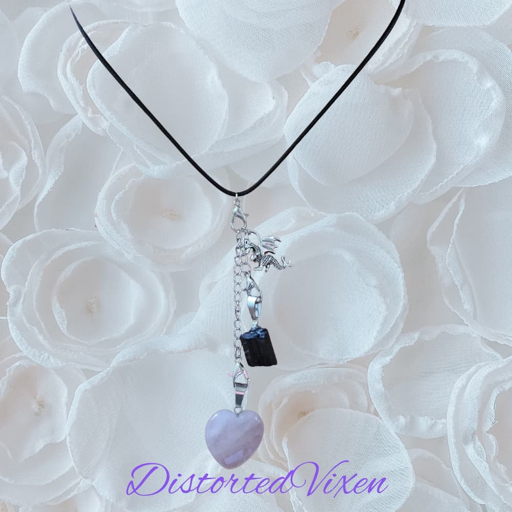 Clear Quartz & Black Tourmaline Interchangeable Necklace | Dragon Charm | - Thumbnail 4