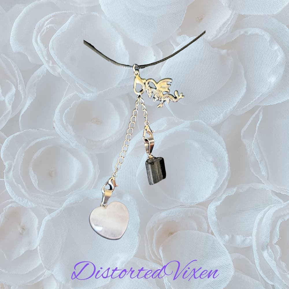 Clear Quartz & Black Tourmaline Interchangeable Necklace | Dragon Charm | - Thumbnail 8