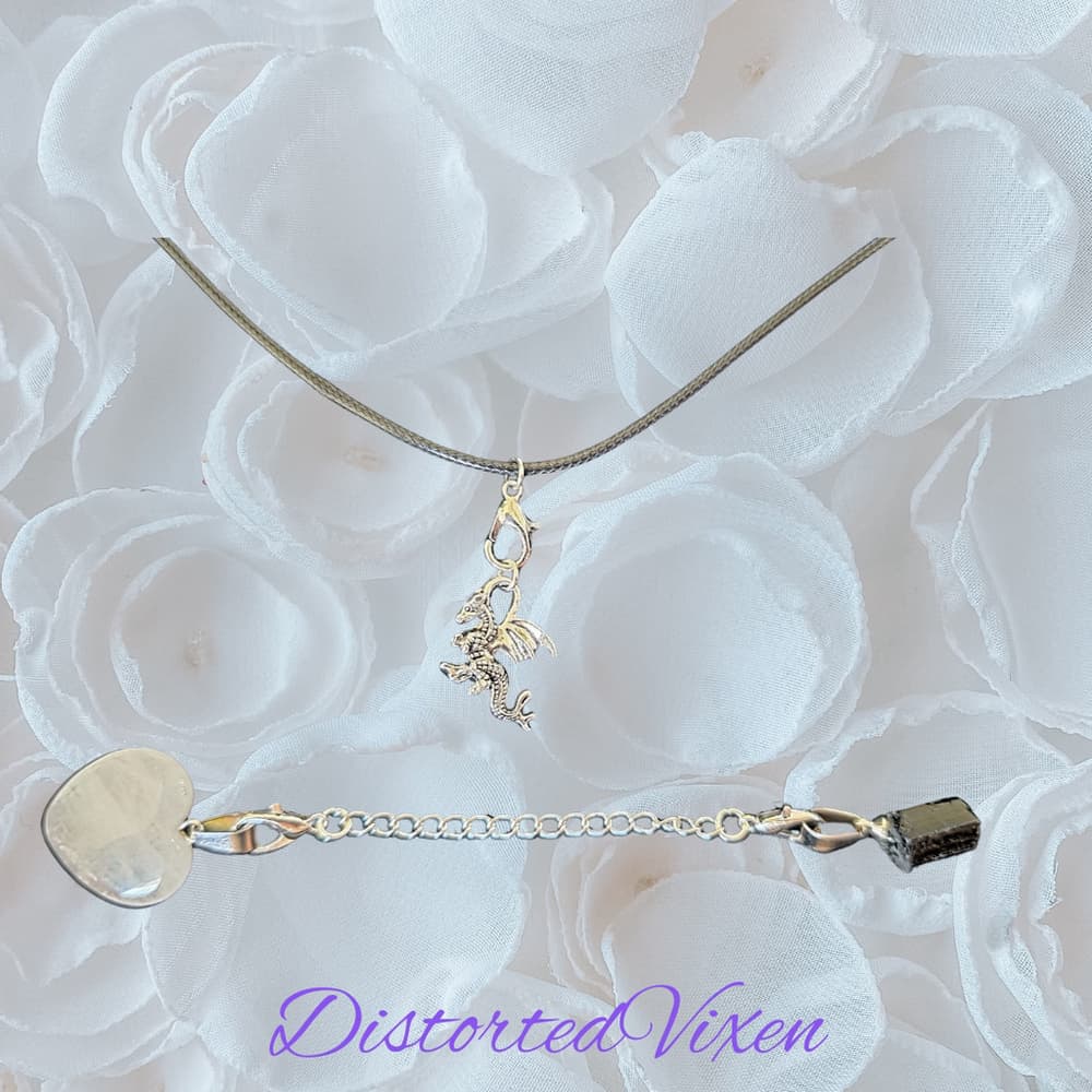 Clear Quartz & Black Tourmaline Interchangeable Necklace | Dragon Charm | - Thumbnail 6