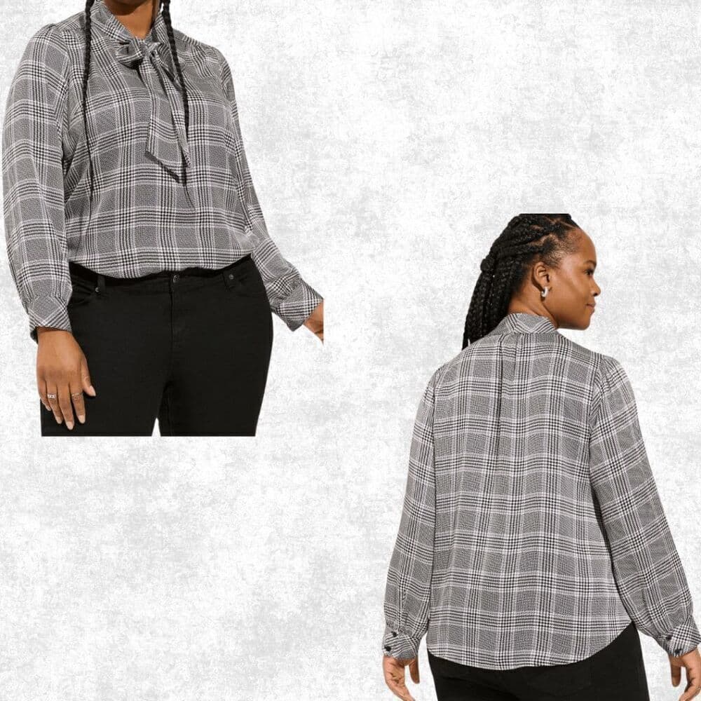 Torrid Studio Bubble Satin Bow Tie Blouse – Size 2X – Long Sleeve Black & White - Thumbnail 2