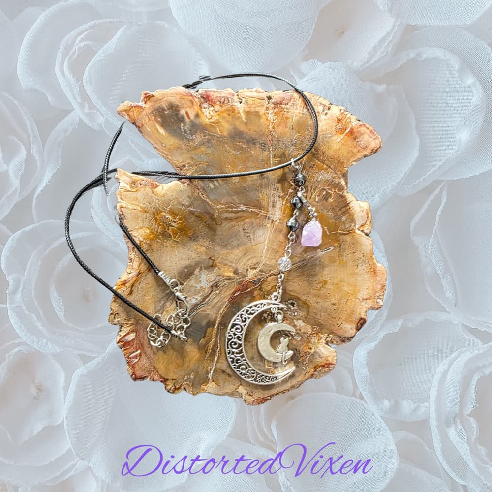 Crescent Moon Cat Necklace with Amethyst | Gothic Lunar Jewelry | Witchy Crystal - Thumbnail 9