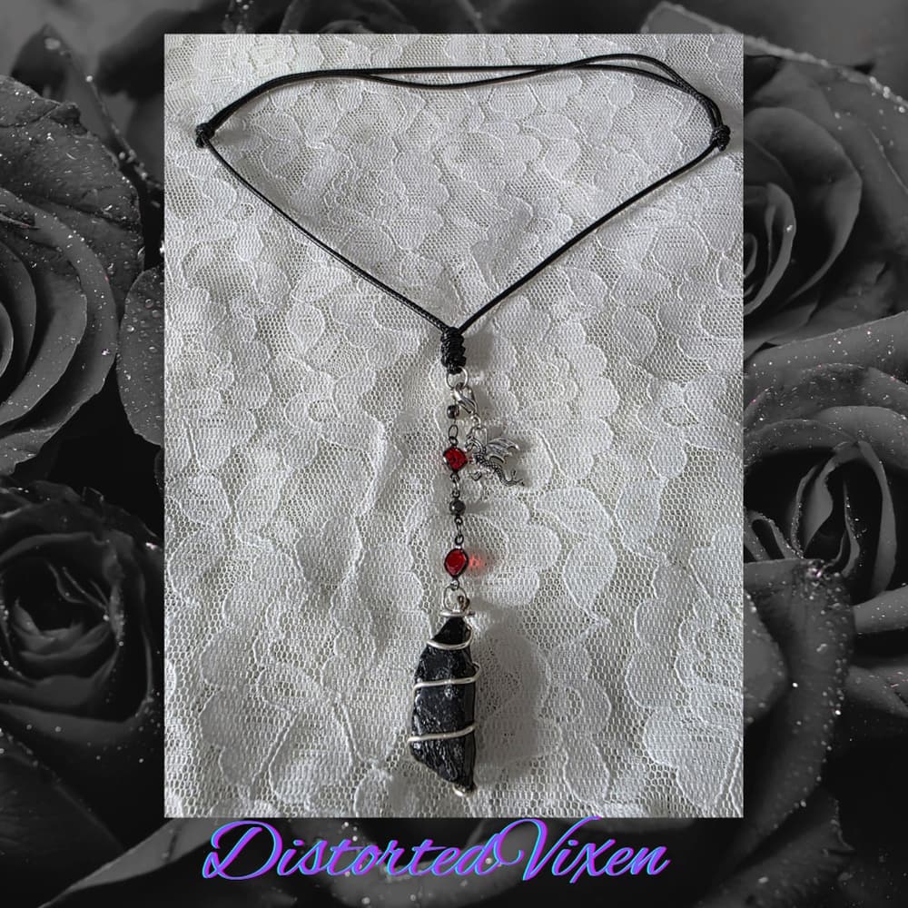 Raw Black Tourmaline "Dragon’s Protection" Necklace | Silver Wire Wrap & Dragon - Thumbnail 7