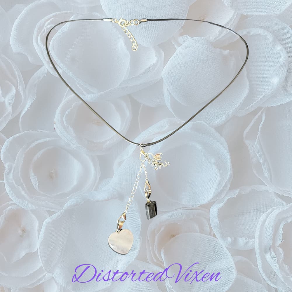 Clear Quartz & Black Tourmaline Interchangeable Necklace | Dragon Charm | - Thumbnail 7