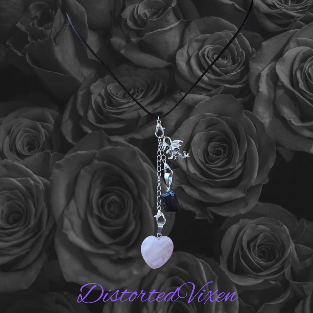 Clear Quartz & Black Tourmaline Interchangeable Necklace | Dragon Charm | - Thumbnail 3