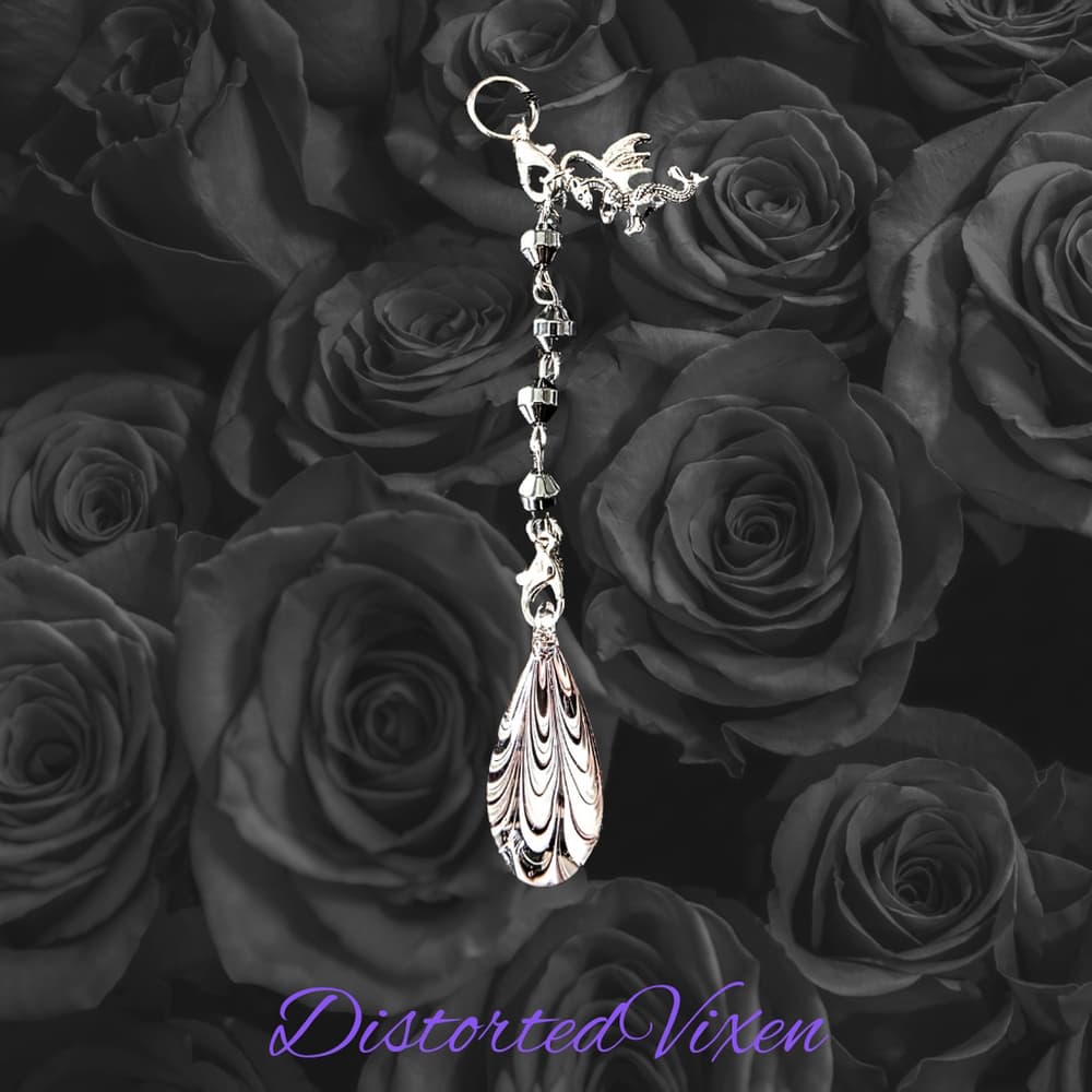 Dragon Charm Necklace with Burgundy Lace Glass & Hematite – Gothic Protection - Thumbnail 9