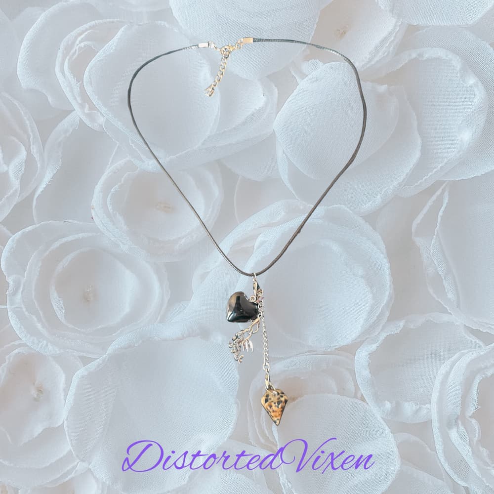 Obsidian Heart Necklace • Dalmatian Jasper Pendulum • Dragon Charm Jewelry - Thumbnail 3