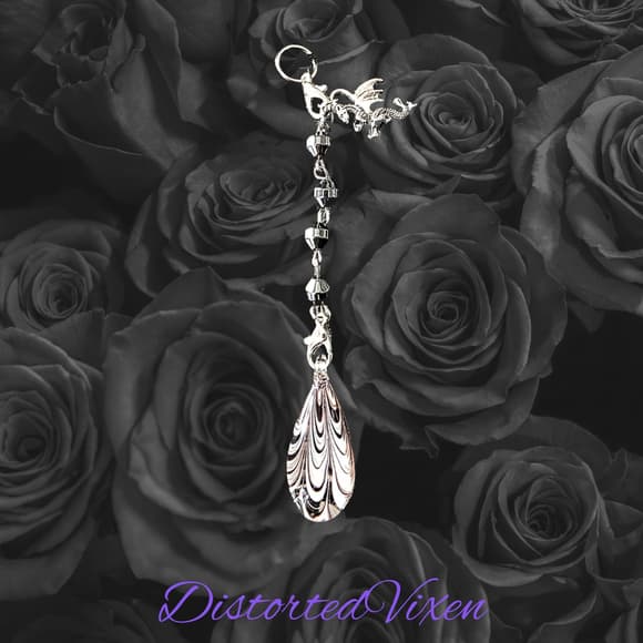 Dragon Charm Necklace with Burgundy Lace Glass & Hematite – Gothic Protection - Thumbnail 10