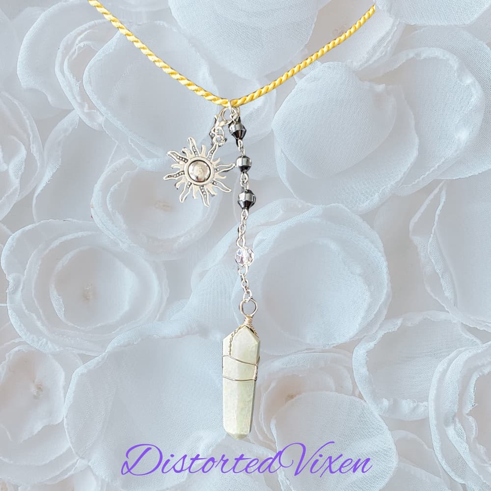 Amazonite Sun Necklace on Gold Cord | Calming Crystal Pendant | Celestial Witch - Thumbnail 3