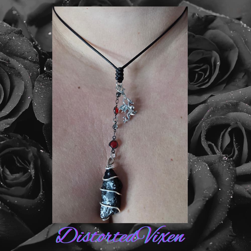 Raw Black Tourmaline "Dragon’s Protection" Necklace | Silver Wire Wrap & Dragon - Thumbnail 8