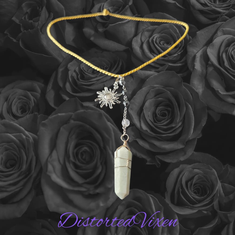 Amazonite Sun Necklace on Gold Cord | Calming Crystal Pendant | Celestial Witch - Thumbnail 2