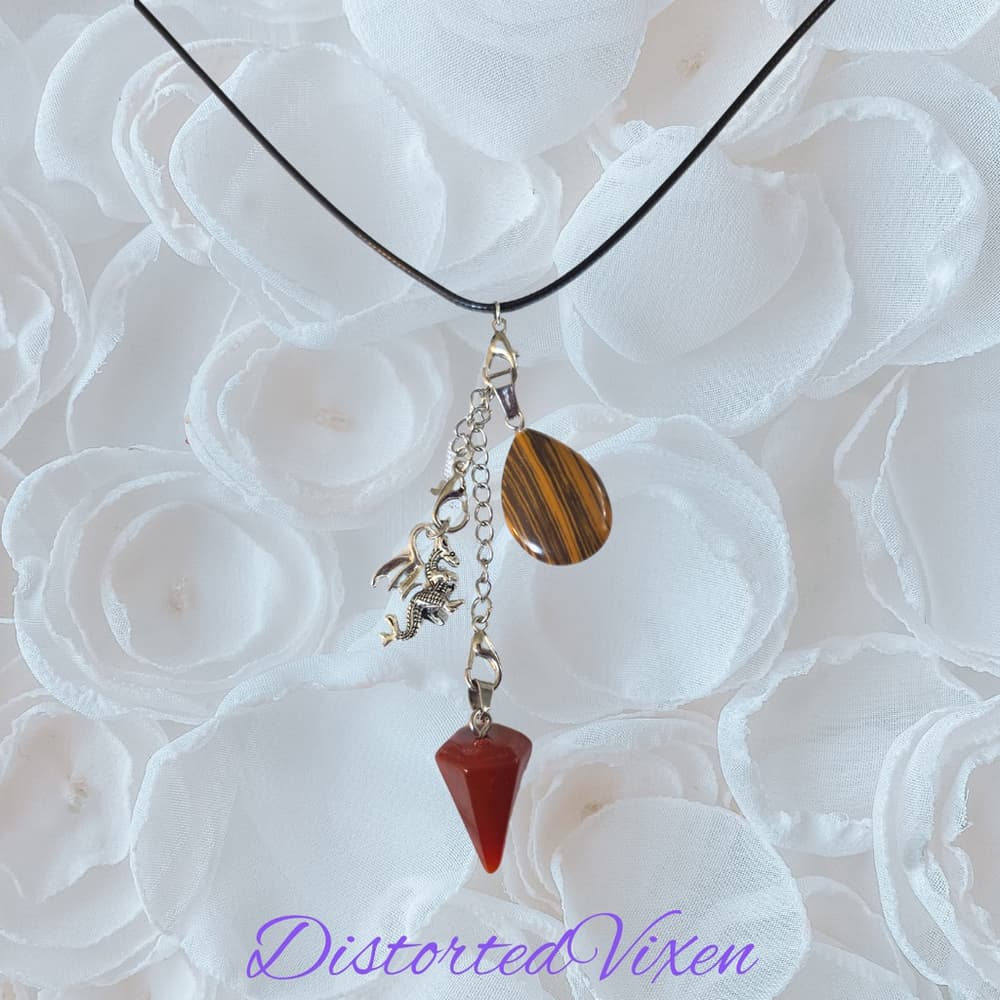 Red Jasper Pendulum & Tiger’s Eye Necklace, Interchangeable Charm Necklace - Thumbnail 3