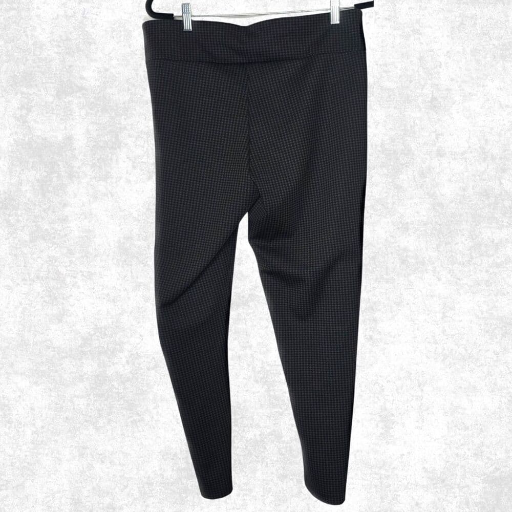 Hope & Harlow Black Houndstooth Stretch Pants L Pull-On Slim Leg Office Goth Alt