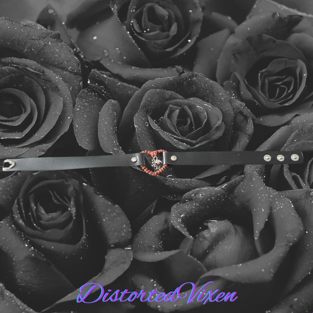Dragon Heart Leather Collar, Orange and Black Striped Choker, Goth Alt Aesthetic - Thumbnail 6