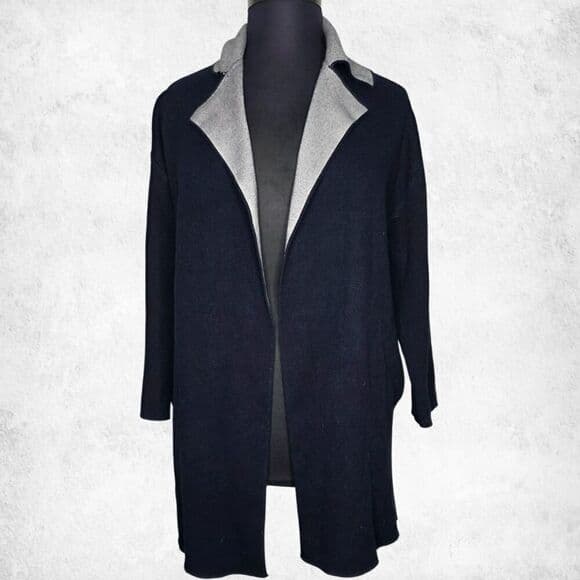ZARA Knit Open Front Longline Coat Cardigan Jacket Black & Gray (Size M) - Thumbnail 9