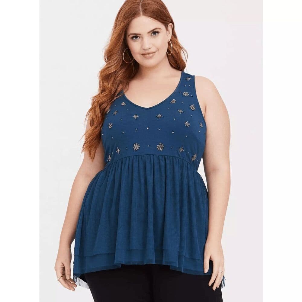 Torrid Star Embellished Mesh Babydoll Top – Plus Size 1 (14–16) | Celestial Blue - Thumbnail 5