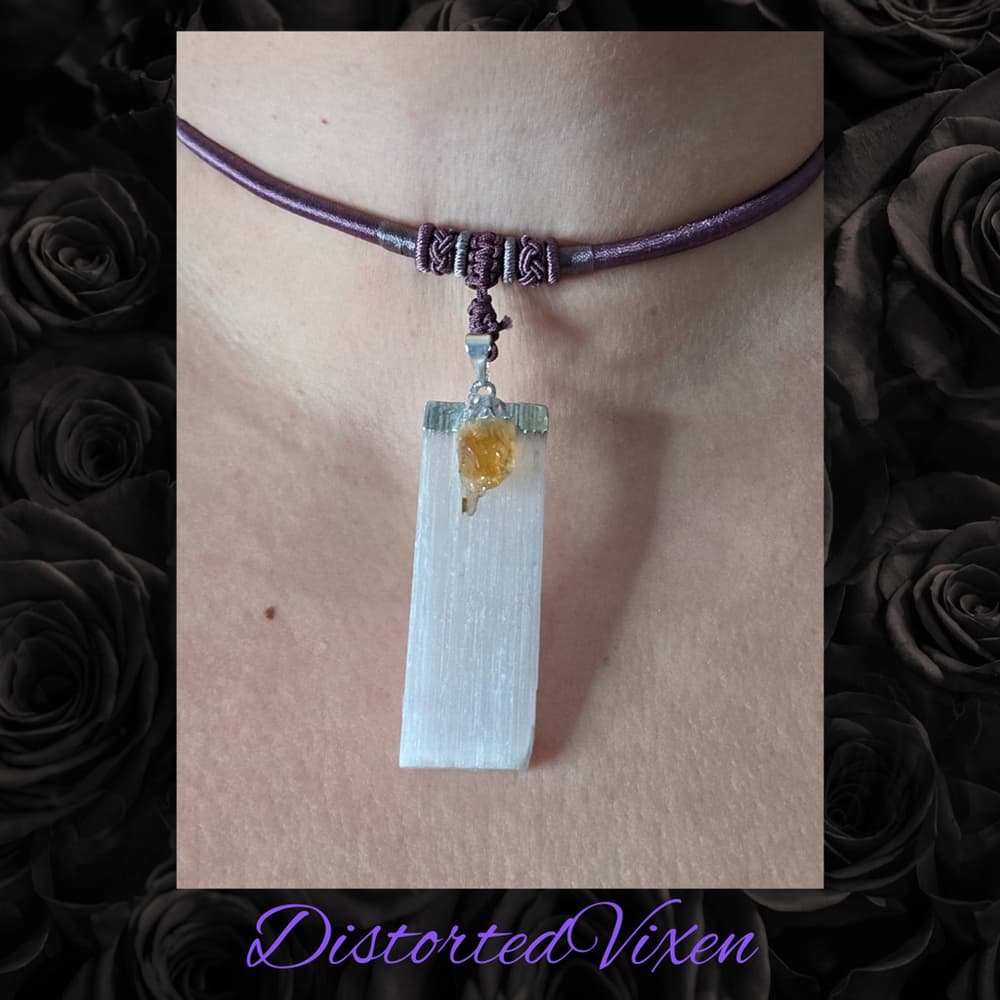 Citrine & Selenite Harmony Necklace | Mauve Cord | Cleansing + Confidence Energy - Thumbnail 5