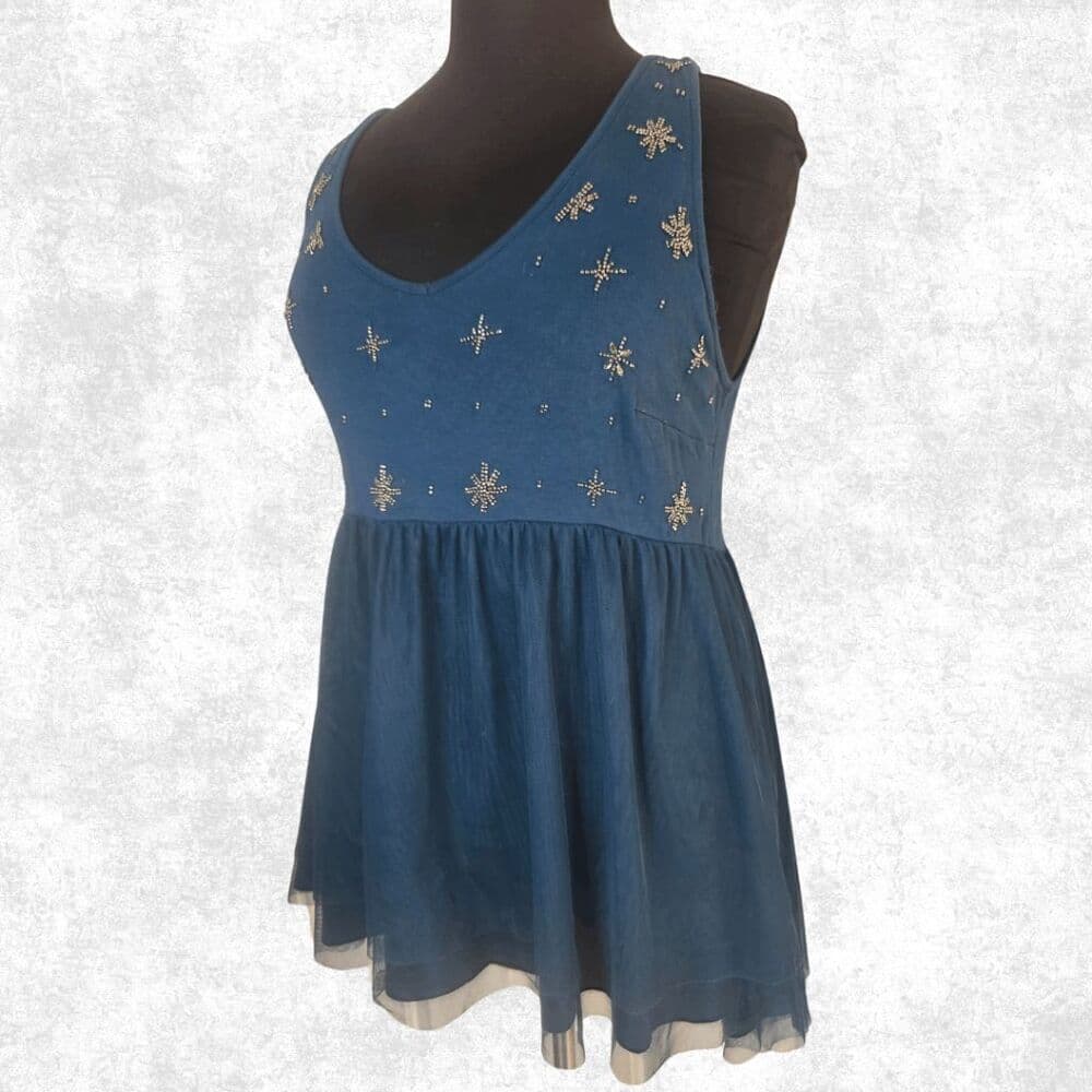 Torrid Star Embellished Mesh Babydoll Top – Plus Size 1 (14–16) | Celestial Blue - Thumbnail 3