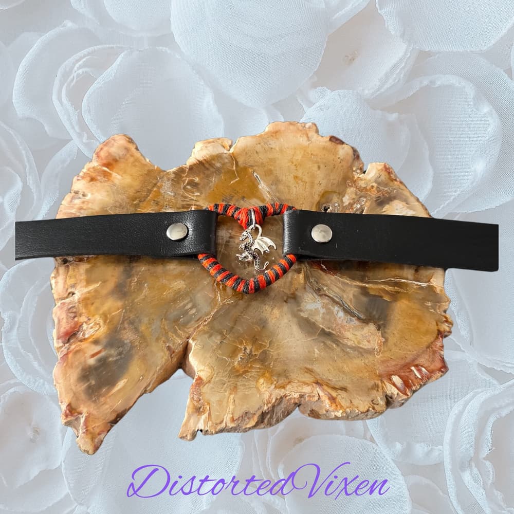 Dragon Heart Leather Collar, Orange and Black Striped Choker, Goth Alt Aesthetic - Thumbnail 2