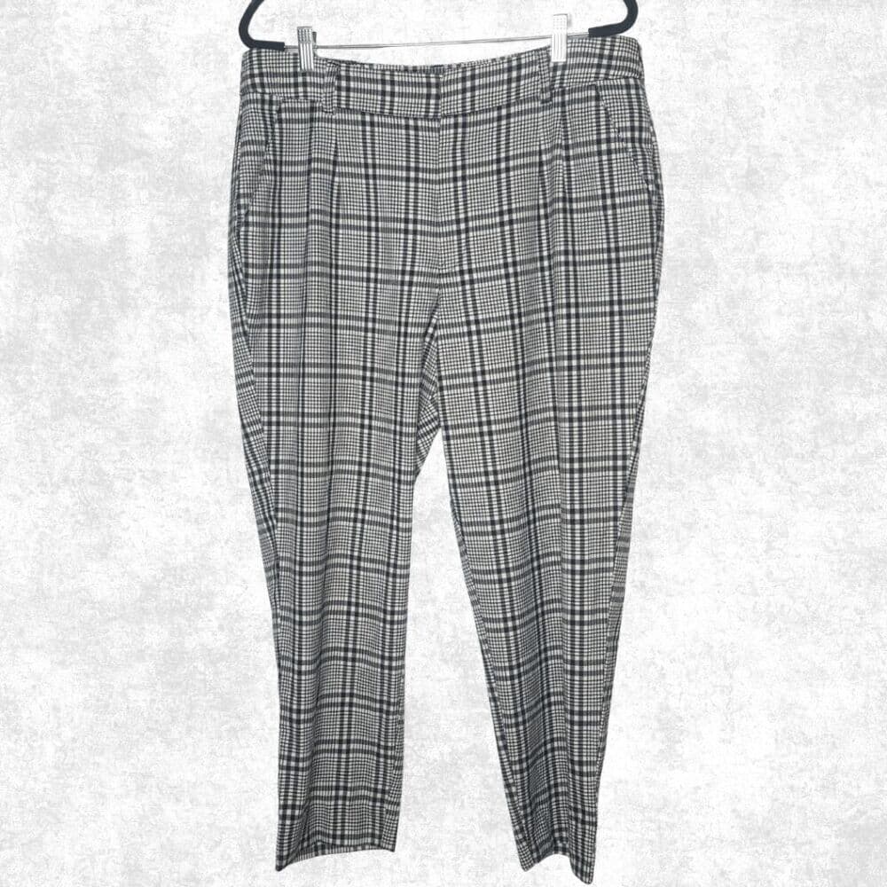 Abercrombie & Fitch Black White Plaid Trousers - Size XL - High Rise Slim Fit Pa - Thumbnail 7