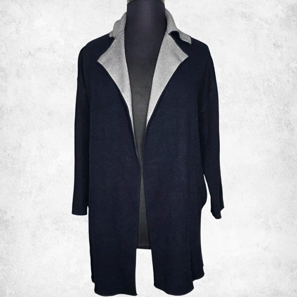 ZARA Knit Open Front Longline Coat Cardigan Jacket Black & Gray (Size M) - Thumbnail 8
