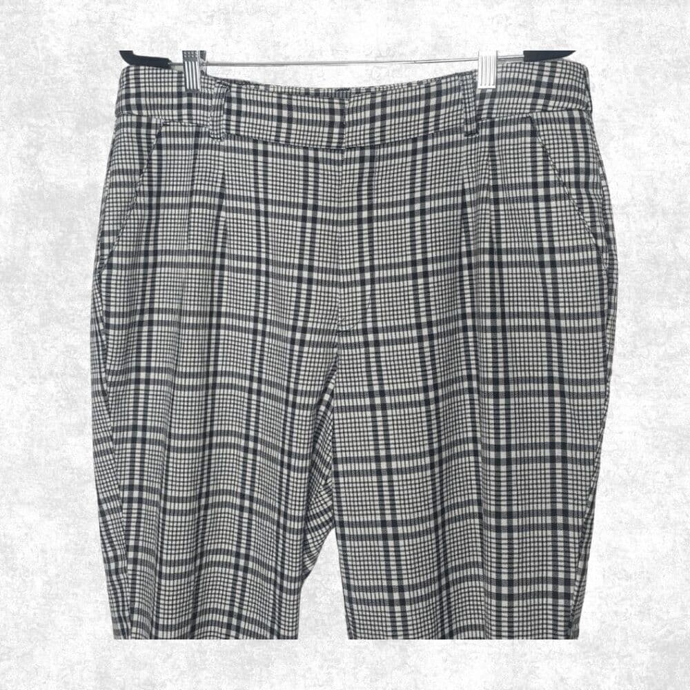 Abercrombie & Fitch Black White Plaid Trousers - Size XL - High Rise Slim Fit Pa - Thumbnail 4