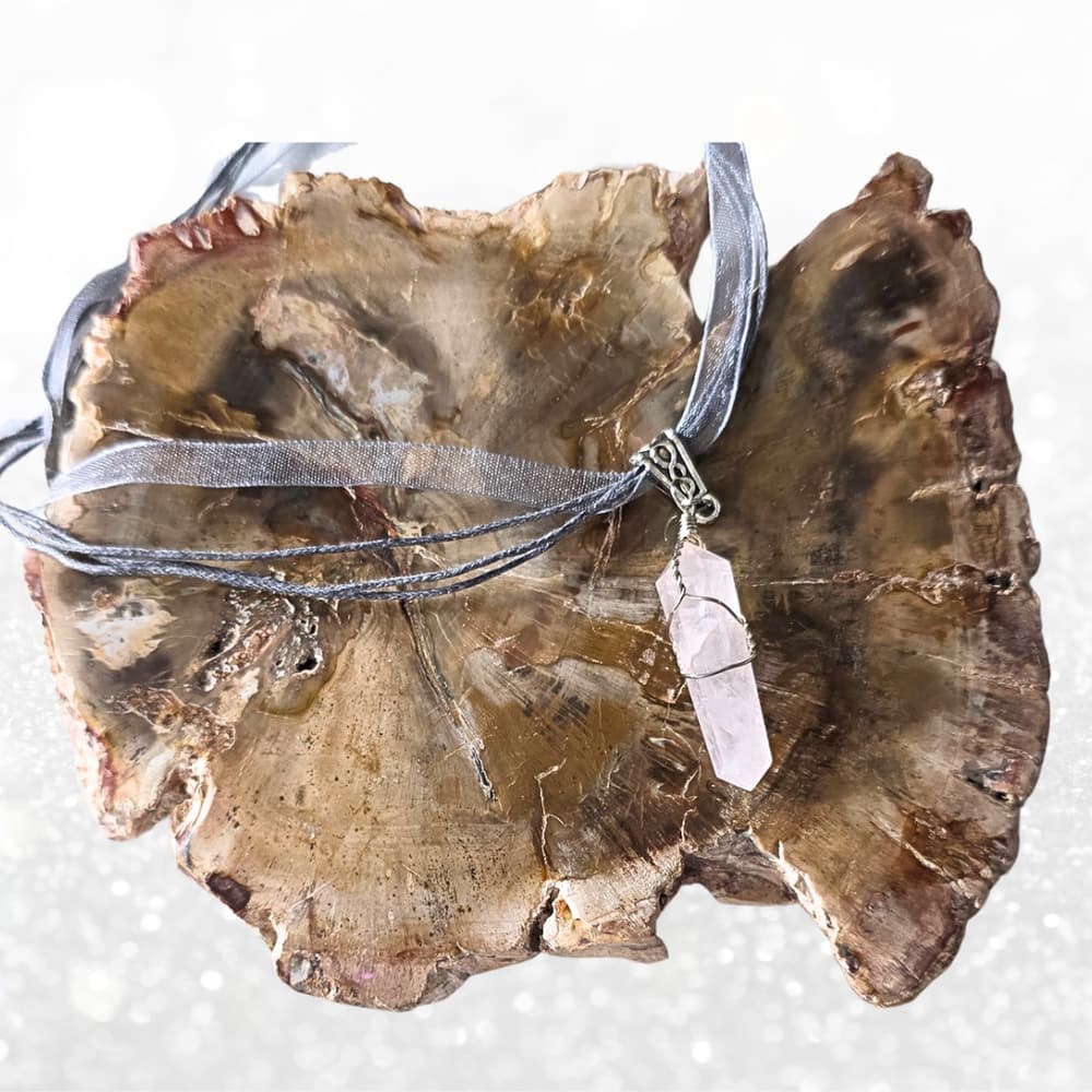 Rose Quartz Crystal Point Necklace | Wire Wrapped Pendulum & Choker - Thumbnail 8