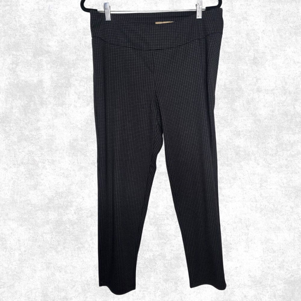 Hope & Harlow Black Houndstooth Stretch Pants L Pull-On Slim Leg Office Goth Alt - Thumbnail 3