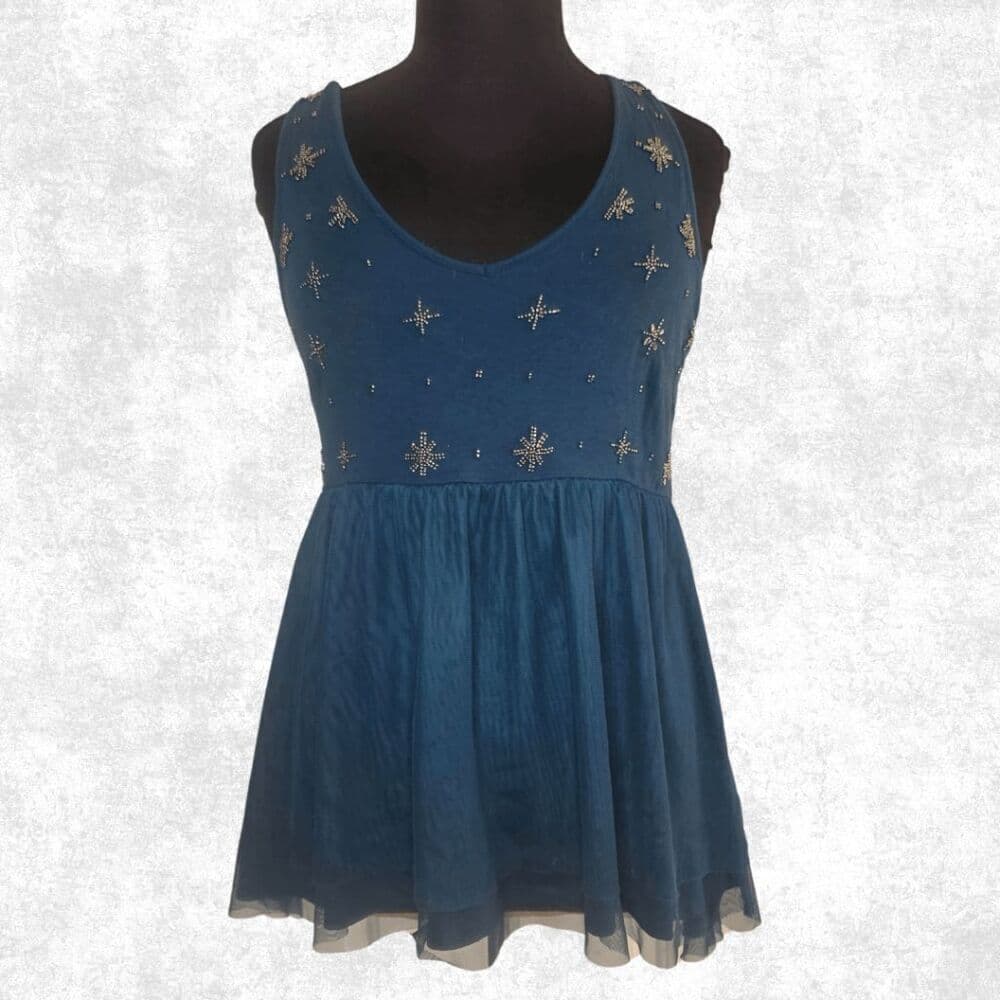 Torrid Star Embellished Mesh Babydoll Top – Plus Size 1 (14–16) | Celestial Blue - Thumbnail 6